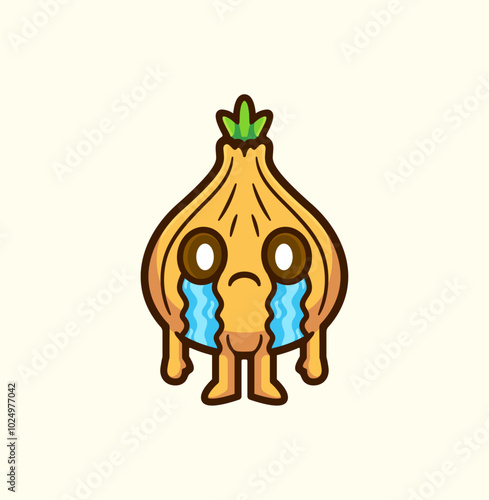 Onion Character with Crying Eyes in a Vector Illustration Adorable Cartoon
