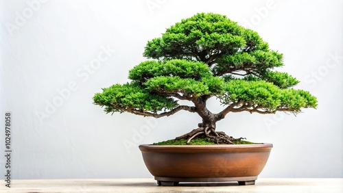 bonsai tree in pot with white background, Asymmetrical