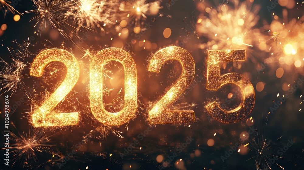 Glittering New Year 2025 Celebration with Fireworks Glittering New Year 2025 Celebration with Fireworks