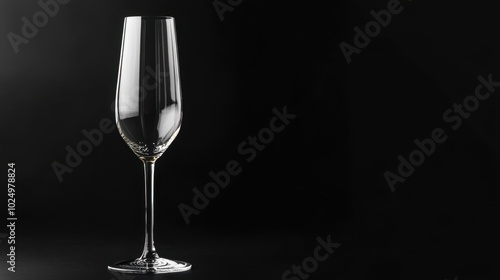 A simple yet elegant empty champagne glass, isolated on a black background, perfect for conveying themes of luxury and celebration