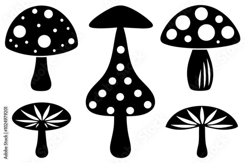 Set of mushroom silhouette vector icon illustration on white background.