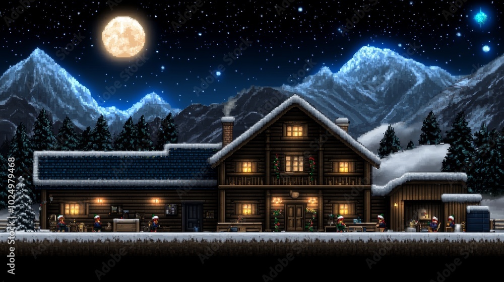 Cozy Cabin in the Snowy Mountains at Night Cozy Cabin in the Snowy Mountains at Night