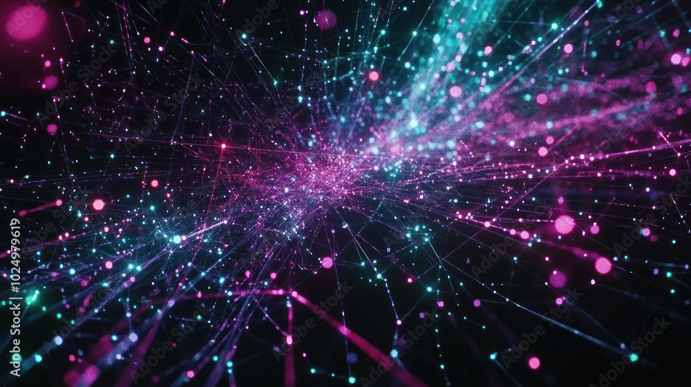Fototapeta premium Abstract visualization of interconnected data points in vibrant colors.