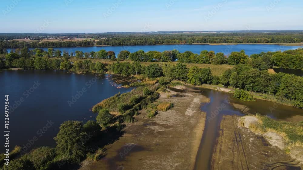 Fish farming lakes drone view Nowe Grodzisko Landscape Park Poland Fish farming lakes drone view Nowe Grodzisko Landscape Park Poland