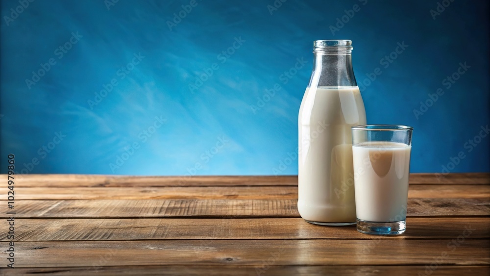 Bottle and glass of milk on wooden table Bottle and glass of milk on wooden table