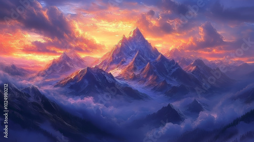 Majestic mountains under glowing skies Landscape 