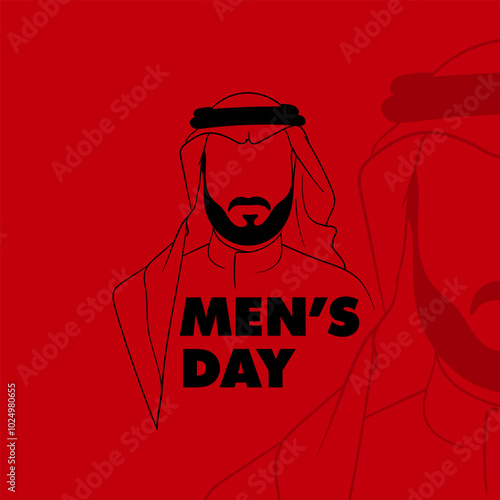 Vector illustration of arabian man using shemagh in line art design