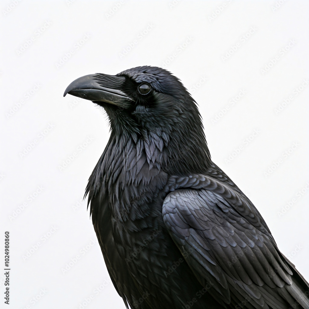 black raven portrait against white background black raven portrait against white background