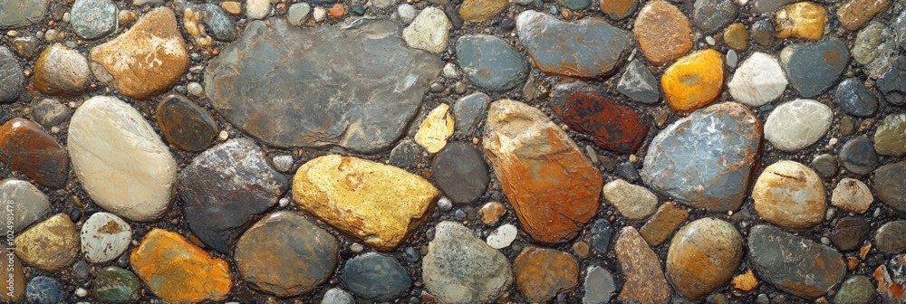 Colorful Pebble Mosaic, a vibrant array of smooth stones reflecting sunlight, creating a stunning natural tapestry on a tranquil surface Colorful Pebble Mosaic, a vibrant array of smooth stones reflecting sunlight, creating a stunning natural tapestry on a tranquil surface