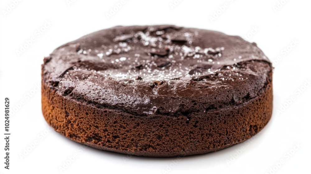 A whole chocolate cake, isolated on a white background, highlighting its rich texture and tempting appearance A whole chocolate cake, isolated on a white background, highlighting its rich texture and tempting appearance