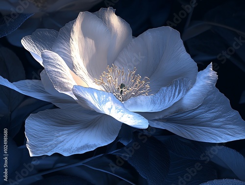 Beautiful blue flower with delicate petals and intricate details. photo