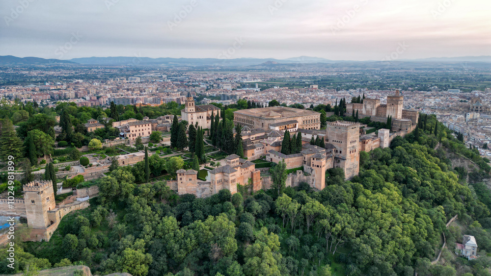 Aerial view of the impozant historic architecture of the castle in Spain Aerial view of the impozant historic architecture of the castle in Spain