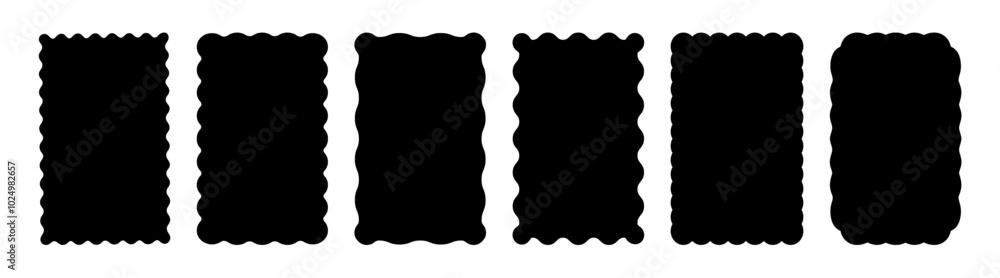 Set or rectangular shapes with squiggly borders. Geometric zig zag wavy stickers.