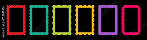 Set of vertical rectangle frames with wavy edges. Mirror, picture or photo rectangle frames with wavy borders. 