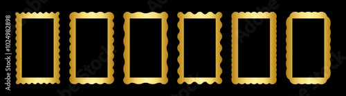 Set of vertical rectangle frames with wavy edges. Mirror, picture or photo rectangle frames with wavy borders. 