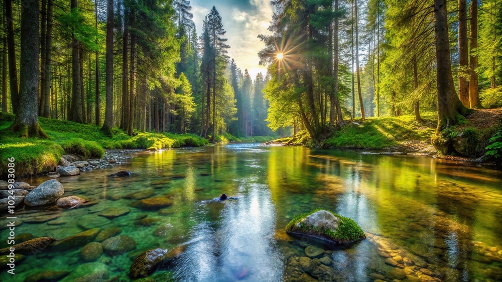 Fototapeta premium Tranquil forest landscape with stream