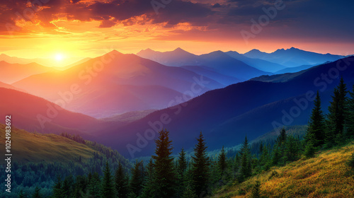 Majestic mountains under glowing skies Landscape 