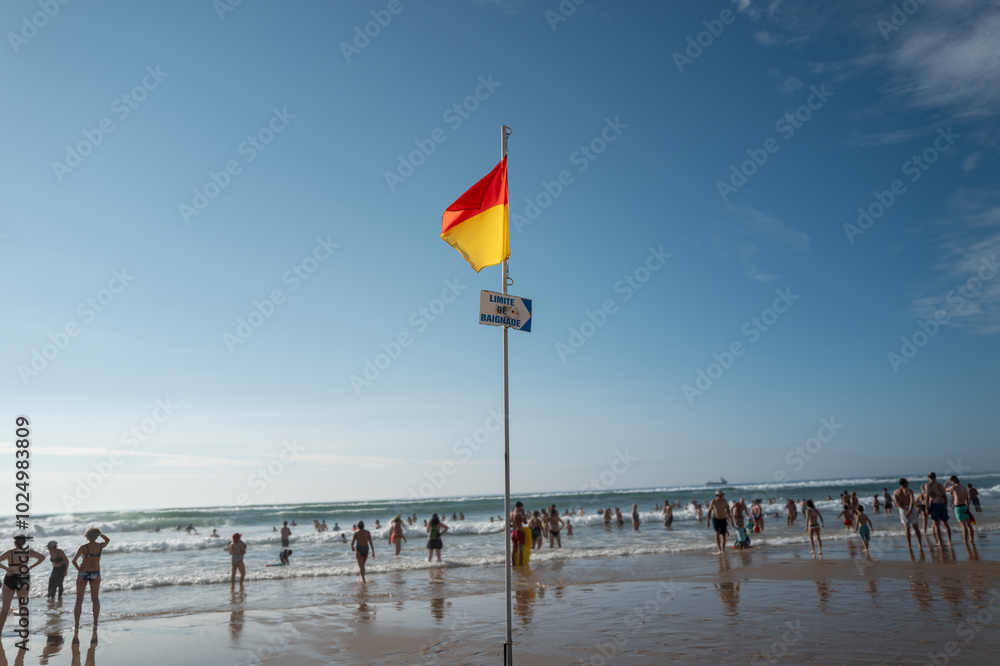 Zone baignade et ses nageurs marquée par son drapeau Zone baignade et ses nageurs marquée par son drapeau