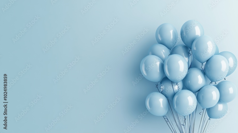 Blue balloons floating against a clean background, creating an inviting party banner ideal for festive events Blue balloons floating against a clean background, creating an inviting party banner ideal for festive events