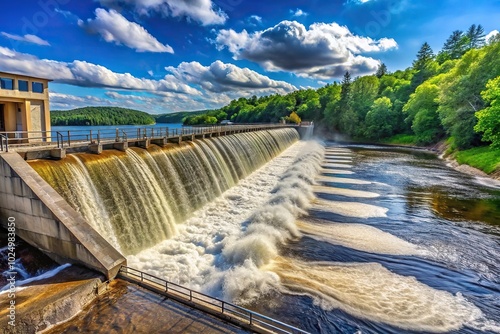 Spillway on dam of the Androscoggin River in Rumford Maine at a tilted angle photo