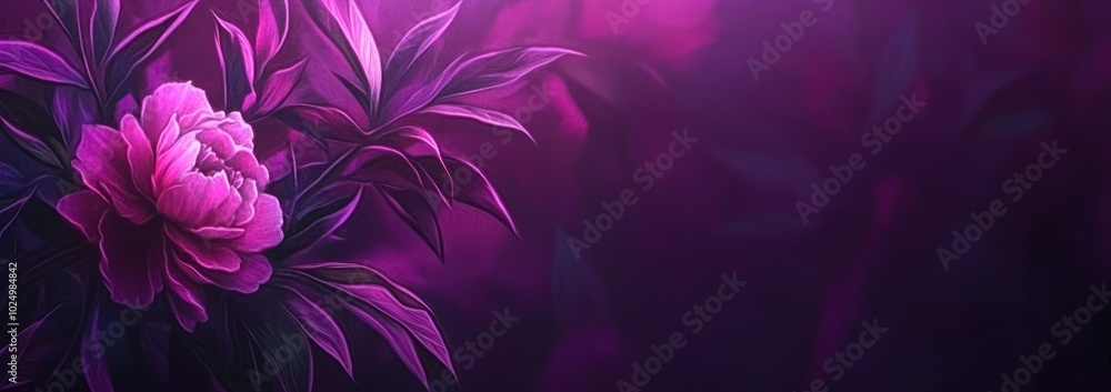 A vibrant, abstract depiction of a blooming flower amidst a purple gradient background. A vibrant, abstract depiction of a blooming flower amidst a purple gradient background.