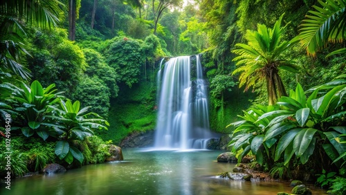 Tranquil waterfall in tropical jungle