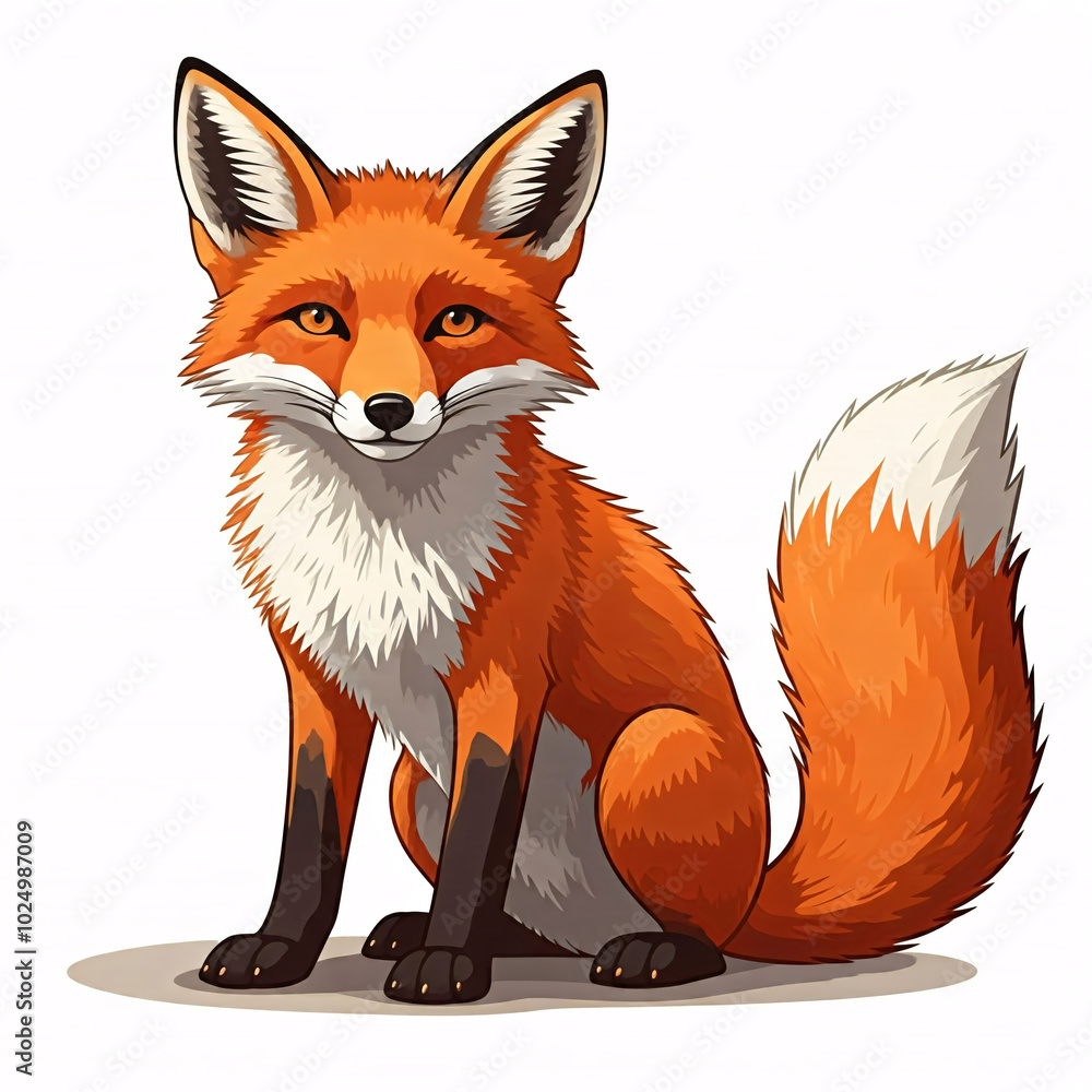 Fototapeta premium cute orange and white cartoon fox sitting down on white background