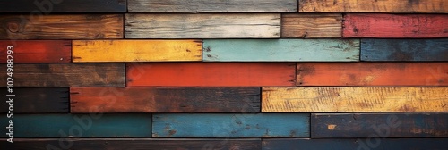 Reclaimed Wood Wall Texture, showcasing unique grains and colors, emphasizing rustic charm and natural beauty in an overhead perspective