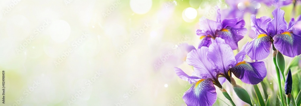 A soft-focus image of purple irises against a light background, evoking tranquility and beauty. A soft-focus image of purple irises against a light background, evoking tranquility and beauty.