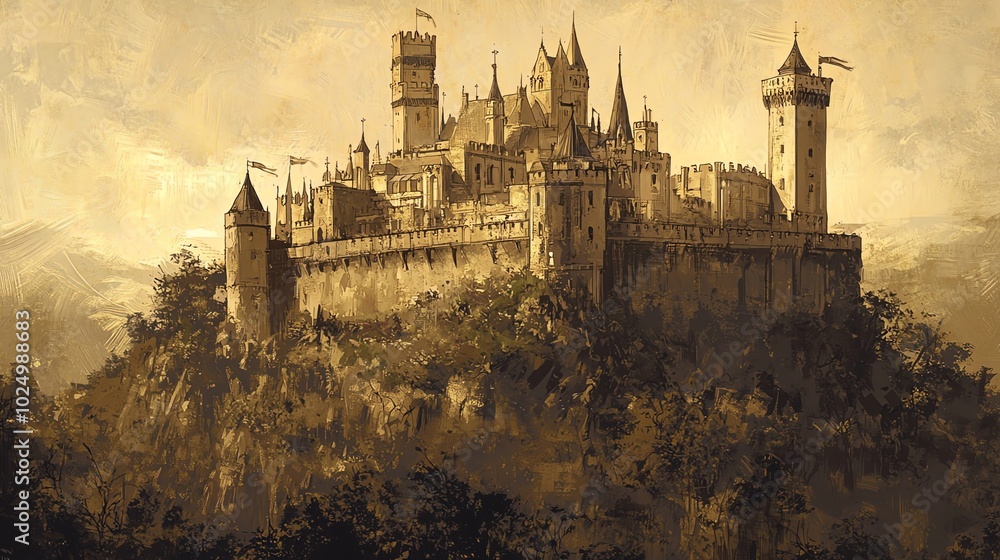 Majestic castle on a hill surrounded by nature. Majestic castle on a hill surrounded by nature.