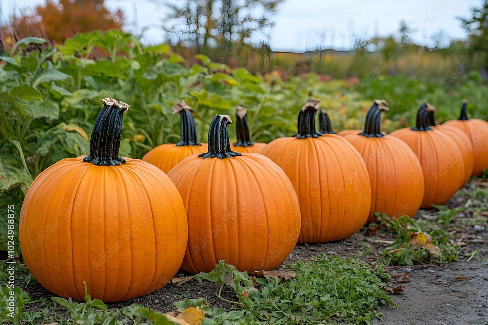 Pumpkin harvest in a field in autumn A charming field where orange pumpkins ripen, giving the atmosphere of the harvest season. Pumpkin harvest in a field in autumn A charming field where orange pumpkins ripen, giving the atmosphere of the harvest season.