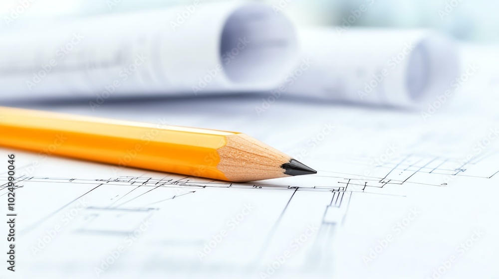 Architectural layout drawn in fine detail, a pencil resting on blueprints, symbolizing creativity and technical expertise. Architectural layout drawn in fine detail, a pencil resting on blueprints, symbolizing creativity and technical expertise.