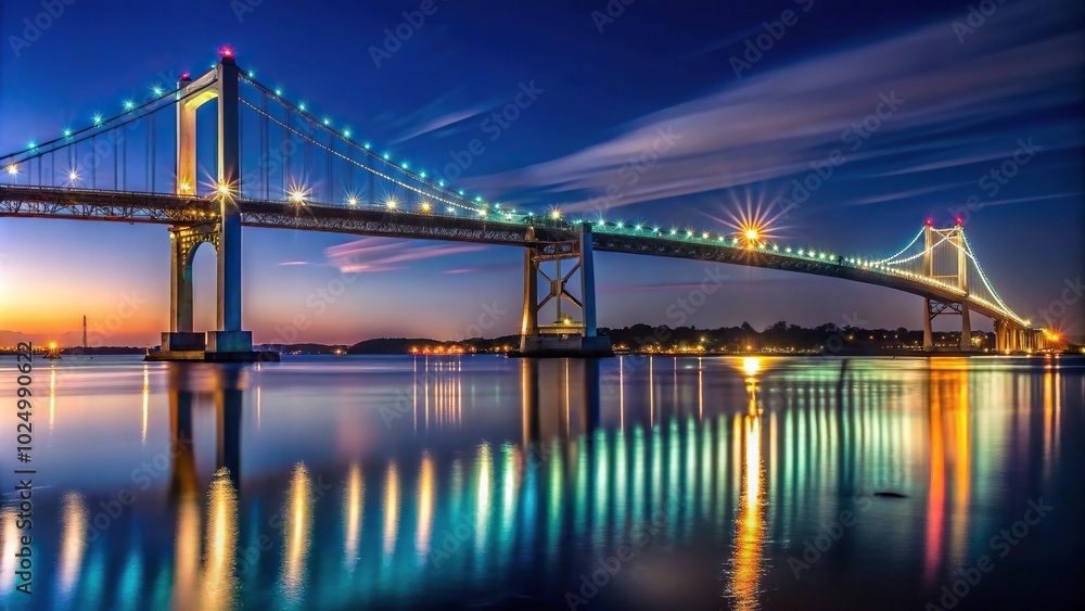 Bridge in Background at night in Newport Rhode Island Forced Perspective Bridge in Background at night in Newport Rhode Island Forced Perspective