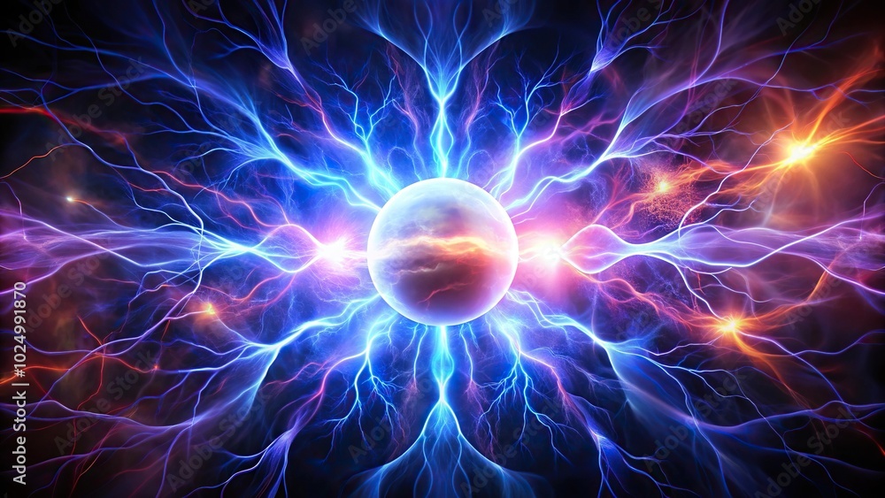 Bright and dynamic low angle shot of energetic electricity plasma power fusion Bright and dynamic low angle shot of energetic electricity plasma power fusion