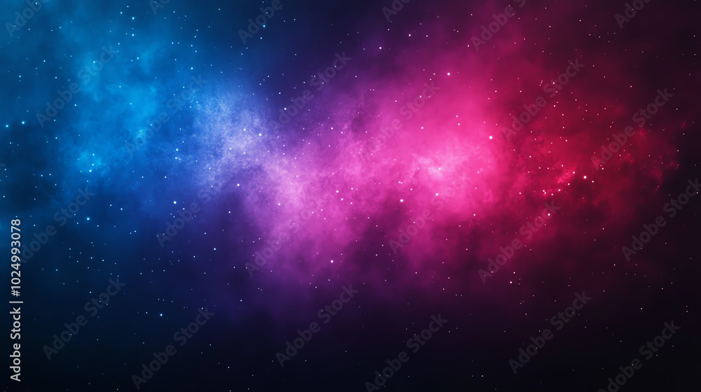 Fototapeta premium Vibrant cosmic nebula in shades of blue and pink, blending colors against a dark space background, representing the beauty of the universe.