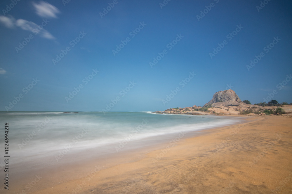 The oldest nature reserve in a great landscape. The sea and the sandy beach as a natural boundary and pure nature in the Yala National Park, Uva, Sri Lanka, India, Asia The oldest nature reserve in a great landscape. The sea and the sandy beach as a natural boundary and pure nature in the Yala National Park, Uva, Sri Lanka, India, Asia