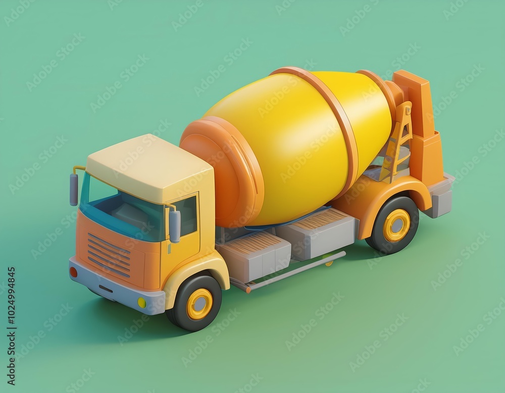 3D yellow cartoon cement mixer truck 3D yellow cartoon cement mixer truck