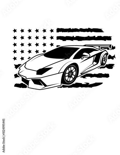 US Sports Car | Racing Car | US Luxury Car | Car Model | Race Driver | Sports Car Owner | Sports Car Collection | Car Lover | Original Illustration | Vector and Clipart | Cutfile and Stencil