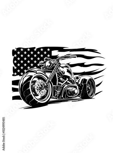 US Trike Bike | Trike Bike Owner | Motorcycle | Motorcycle Lover | US Flag | Trike Motorcycle | Big Bike | 3-wheels Bike | Original Illustration | Vector and Clipart | Cutfile and Stencil