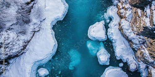 crystal clear blue water, frozen iceberg canyon photo