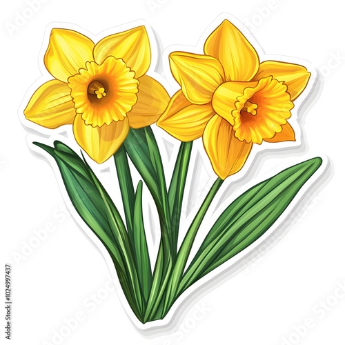 Springtime Daffodils Flower Bouquet Illustration Sticker