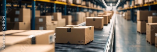 drop shipping and ecommerce concept with boxes in distribution warehouse