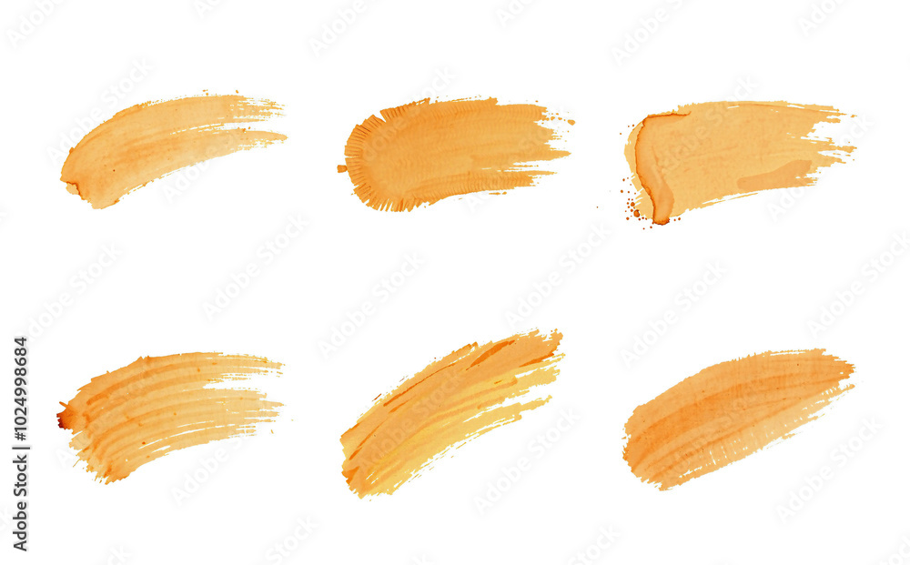 orange abstract brush stroke set, isolated on white, wedge element, stylized ink orange abstract brush stroke set, isolated on white, wedge element, stylized ink