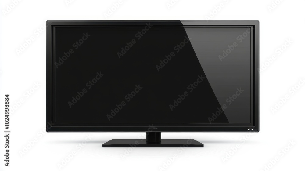 Flat-screen black LED television, isolated on a white background, with a minimalist design and modern look Flat-screen black LED television, isolated on a white background, with a minimalist design and modern look