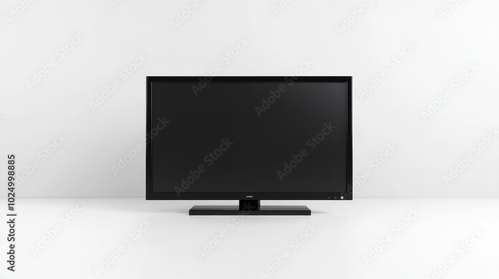 Flat-screen black LED television, isolated on a white background, with a minimalist design and modern look Flat-screen black LED television, isolated on a white background, with a minimalist design and modern look
