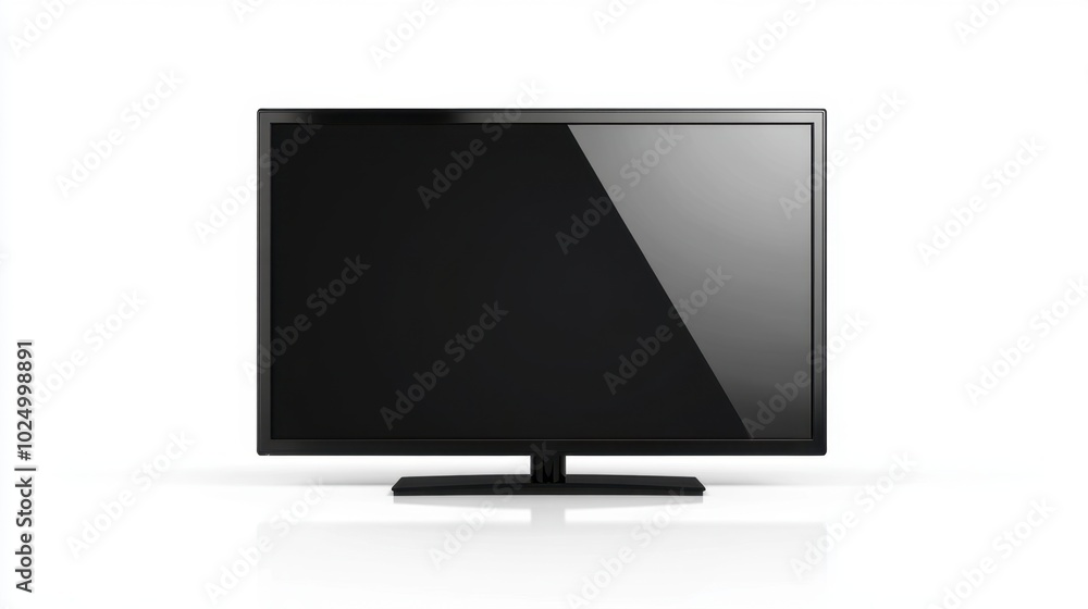 Flat-screen black LED television, isolated on a white background, with a minimalist design and modern look Flat-screen black LED television, isolated on a white background, with a minimalist design and modern look