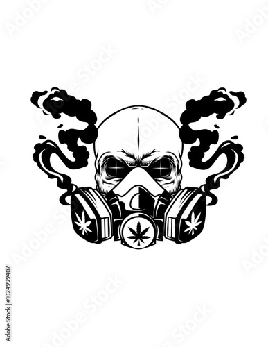 Weed Skull | Weed Breathing Apparatus | Smoking Skull Weed | 420 Cannabis | Kush Life | Addiction | Natural Weed | Dead High Weed | Original Illustration | Vector and Clipart | Cutfile and Stencil