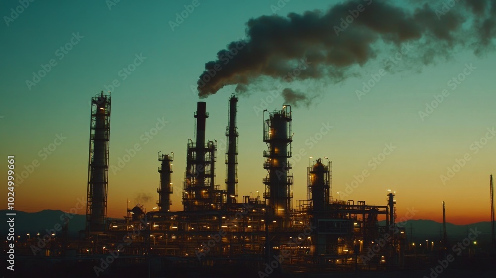Industrial Complex at Dusk with Smoke Plume Industrial Complex at Dusk with Smoke Plume