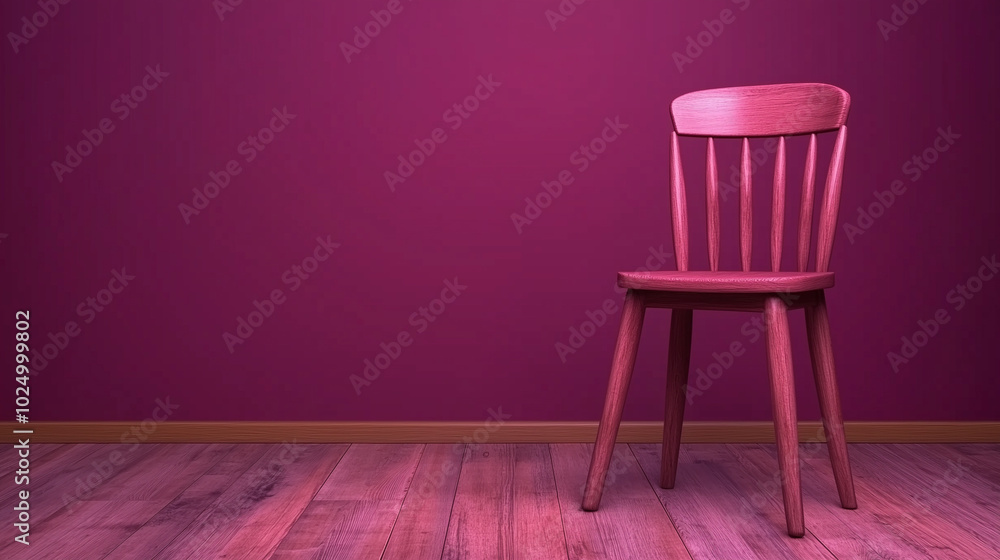 Drama Class with Single Wooden Chair Against Purple Wall. Drama Class with Single Wooden Chair Against Purple Wall.