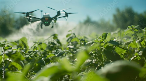 Drone Using Spray Technology Over Green Crops